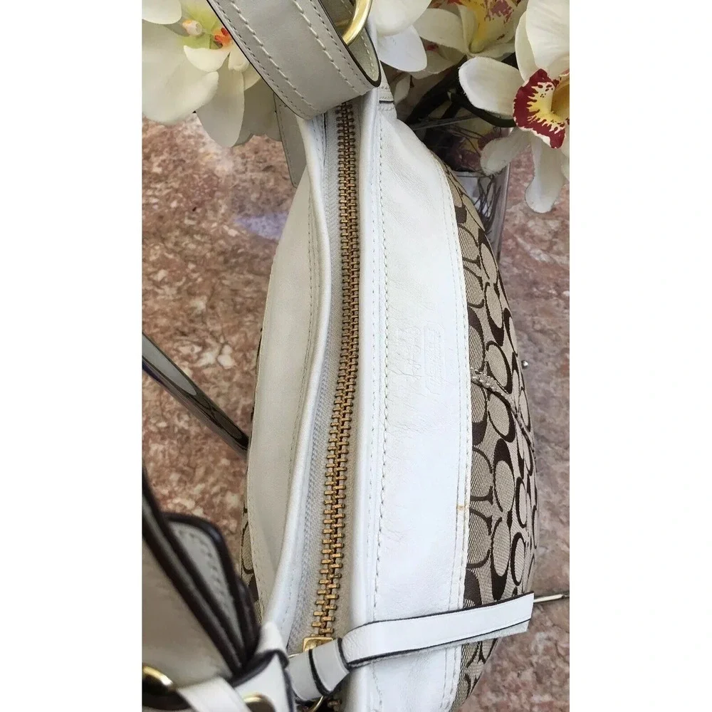 Coach11437 Bleeker Bucket Khaki Ivory Canvas Leather Cross-body‎ Bag EUC,  $349